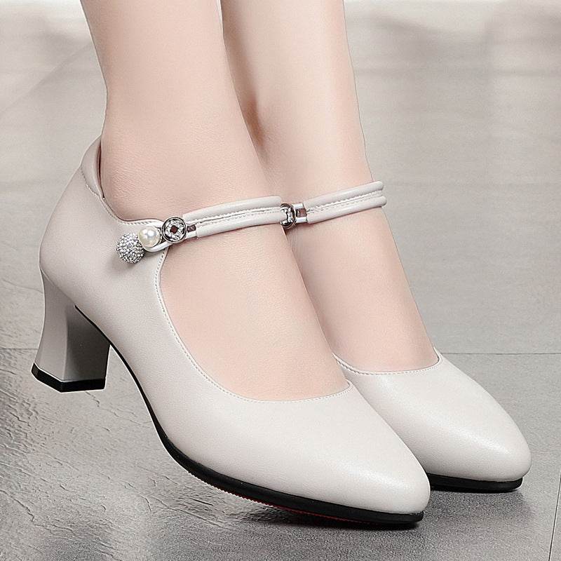 Buckle High Heel Pumps Spring Women's Shoes Cheongsam For Middle-aged Women Leather Shoes Graceful And Fashionable Mom Shoes - MYLUXURY LANE ENTERPRISE