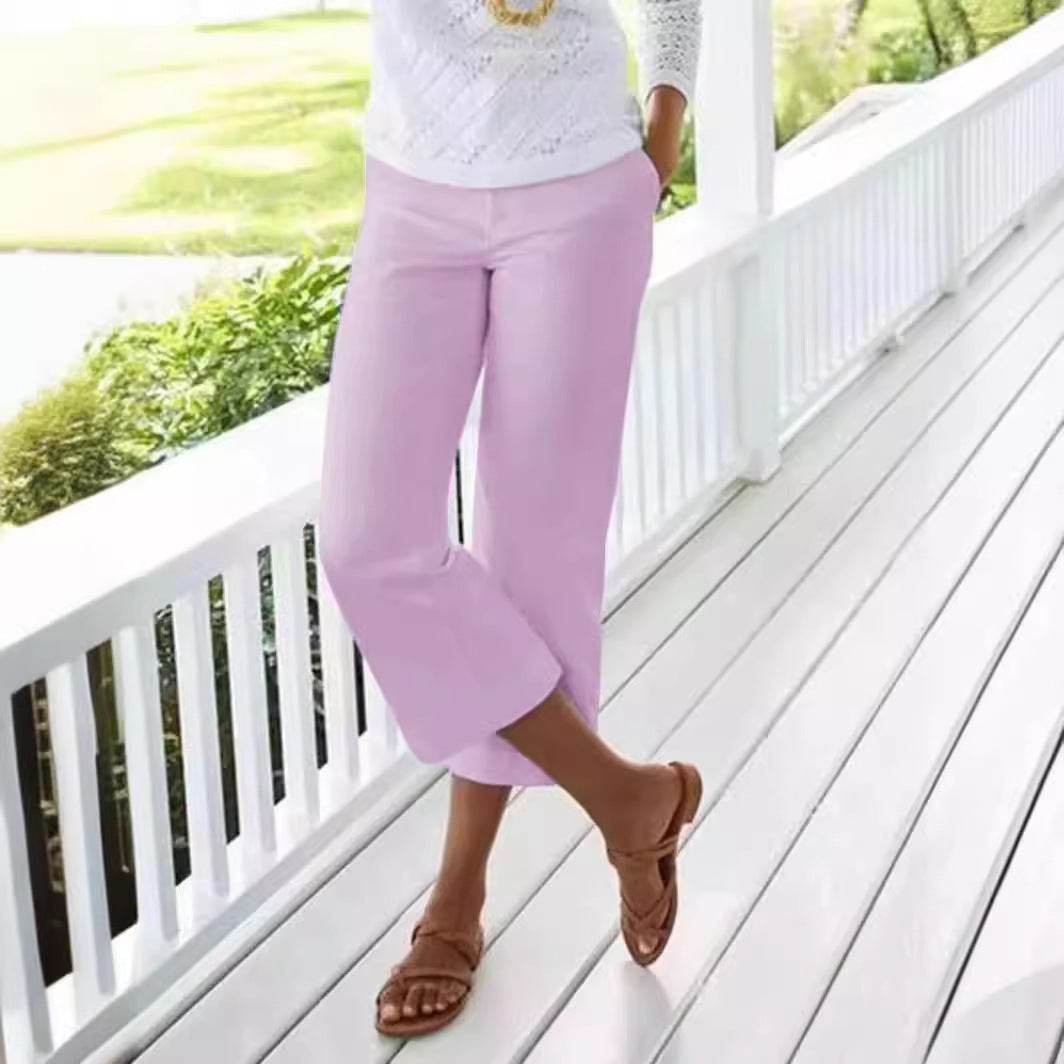 Women's Slub Cotton Linen Elastic-waist Casual Pants - MYLUXURY LANE ENTERPRISE