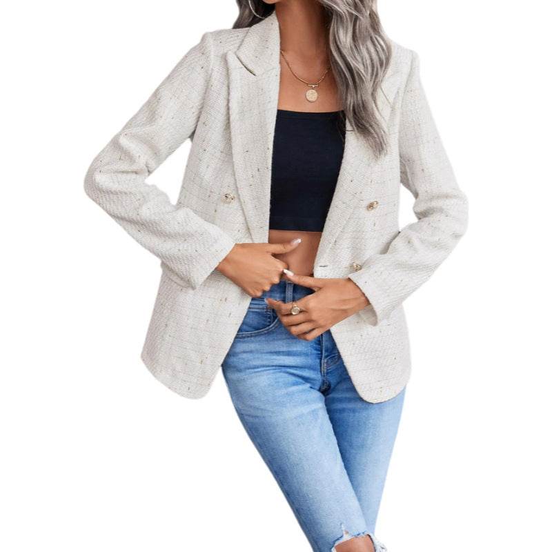 Women's Clothes Hot-selling Lapel Double Breasted Tweed Suit Jacket - MYLUXURY LANE ENTERPRISE