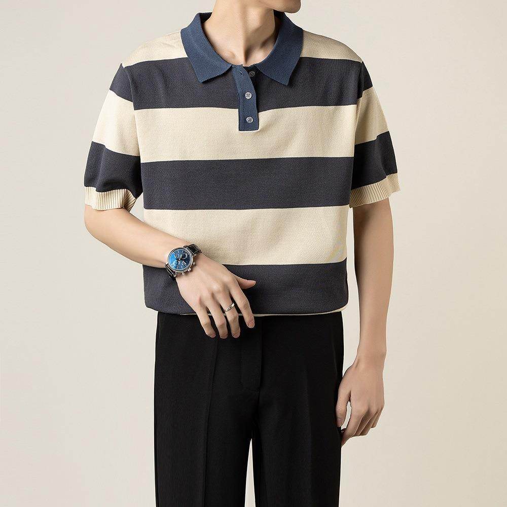 Business Striped Short-sleeved T-shirt Men - MYLUXURY LANE ENTERPRISE