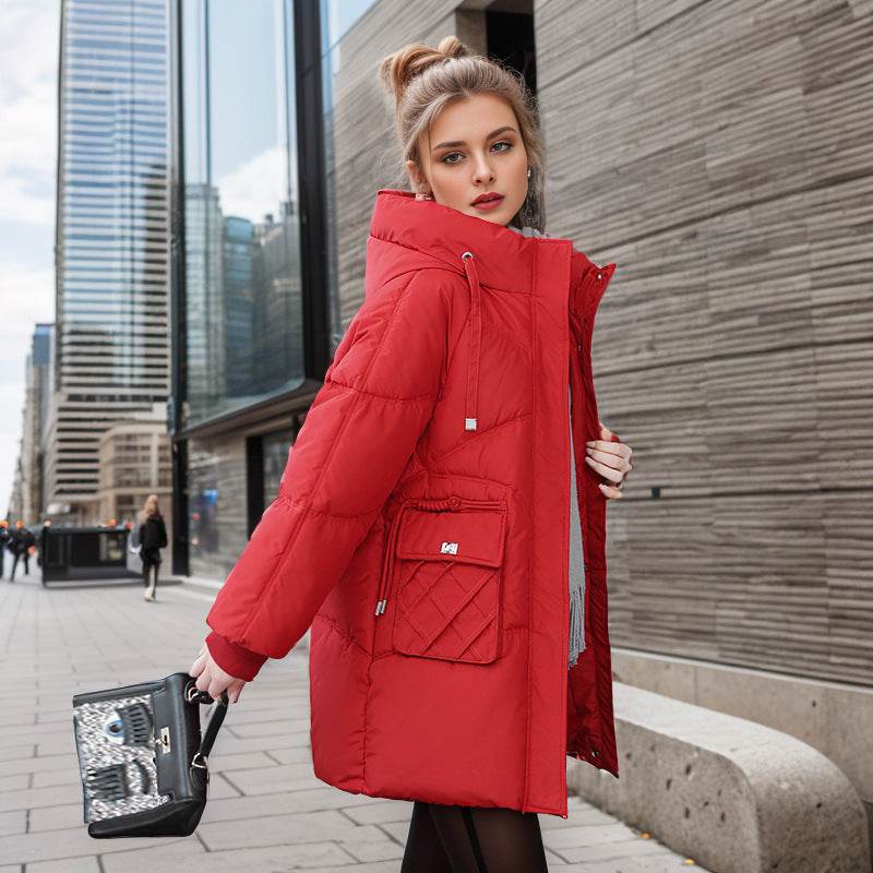 Winter Warm Hooded Coat With Pockets Fashion Solid Color Thicken Straight Cotton Jacket For Women Outerwear Clothing - MYLUXURY LANE ENTERPRISE