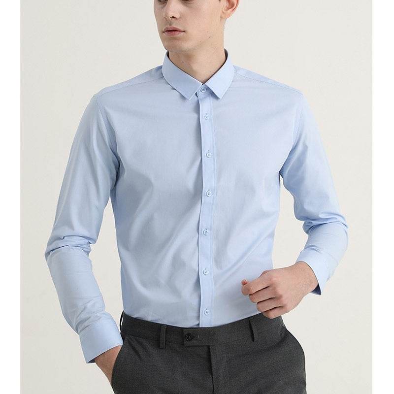 Long Sleeve White Shirt Men's Solid Color Stretch Slim-fitting Iron-free Anti-wrinkle Business Casual Men's Business Wear - MYLUXURY LANE ENTERPRISE