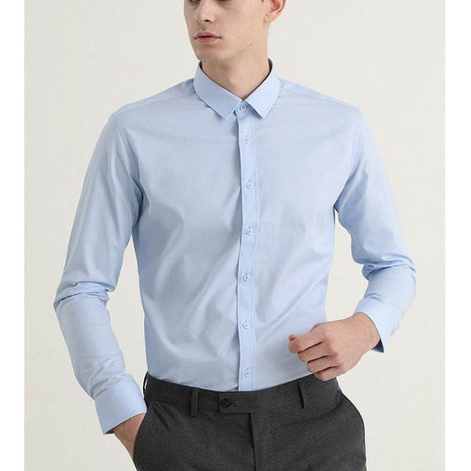 Long Sleeve White Shirt Men's Solid Color Stretch Slim-fitting Iron-free Anti-wrinkle Business Casual Men's Business Wear - MYLUXURY LANE ENTERPRISE