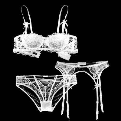 9177 Three-piece Set Sexy Lace Lingerie Push Up Bra Half Cup Garter Bra Set - MYLUXURY LANE ENTERPRISE