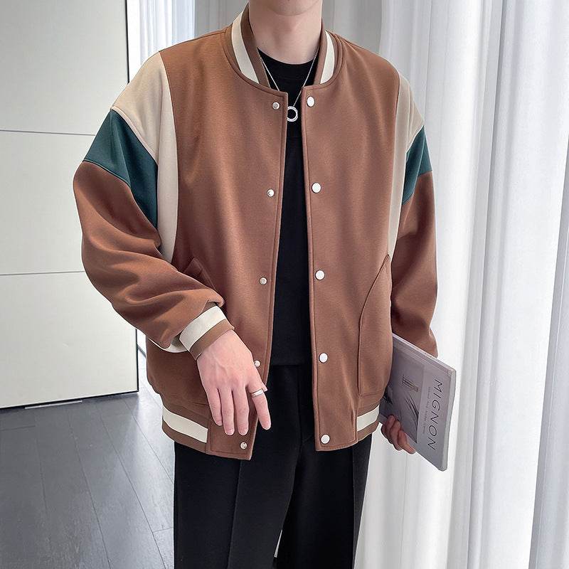 Men's Youth Stand Collar Stitching Casual Cotton Baseball Uniform Jacket Coat - MYLUXURY LANE ENTERPRISE
