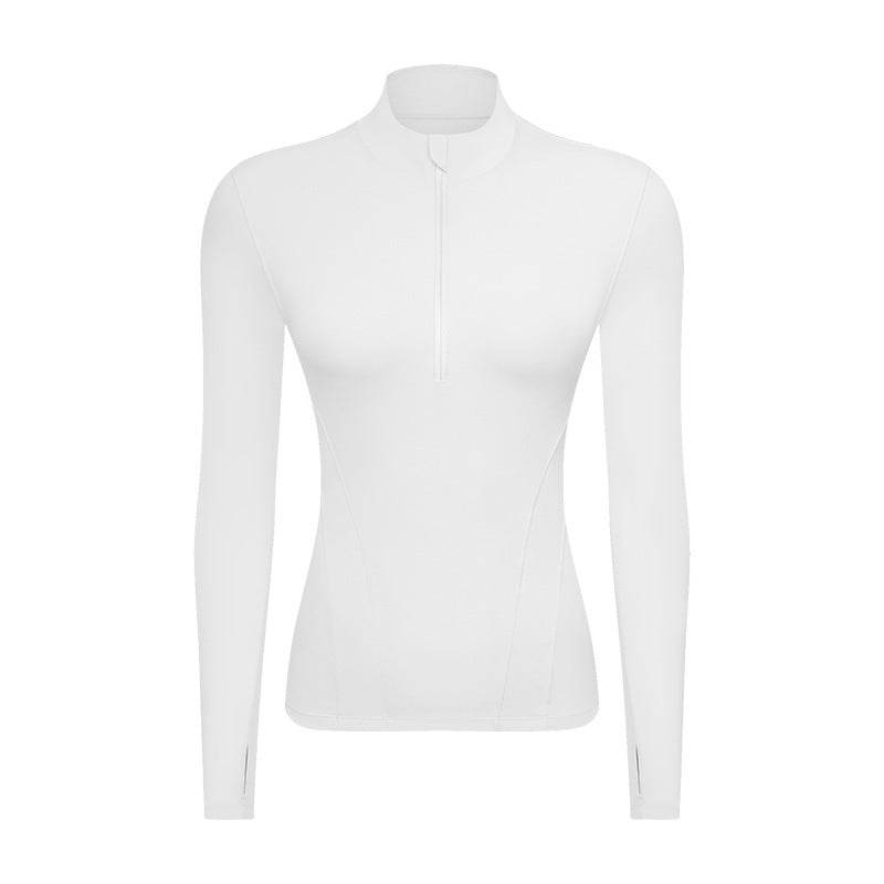 Double-sided Nylon Half Zipped Stand Collar Yoga Jacket Women's Stretch Tight-fitting Cinched Slimming Sports Jacket - MYLUXURY LANE ENTERPRISE
