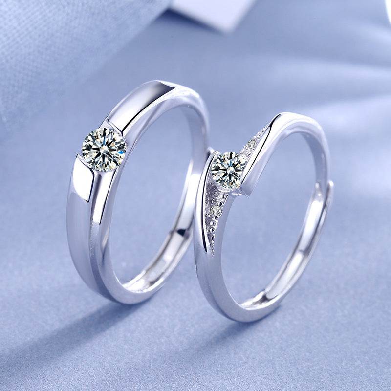 S925 Sterling Silver Micro Set Zircon Full Diamond Couple Ring Fashion And Simplicity - MYLUXURY LANE ENTERPRISE