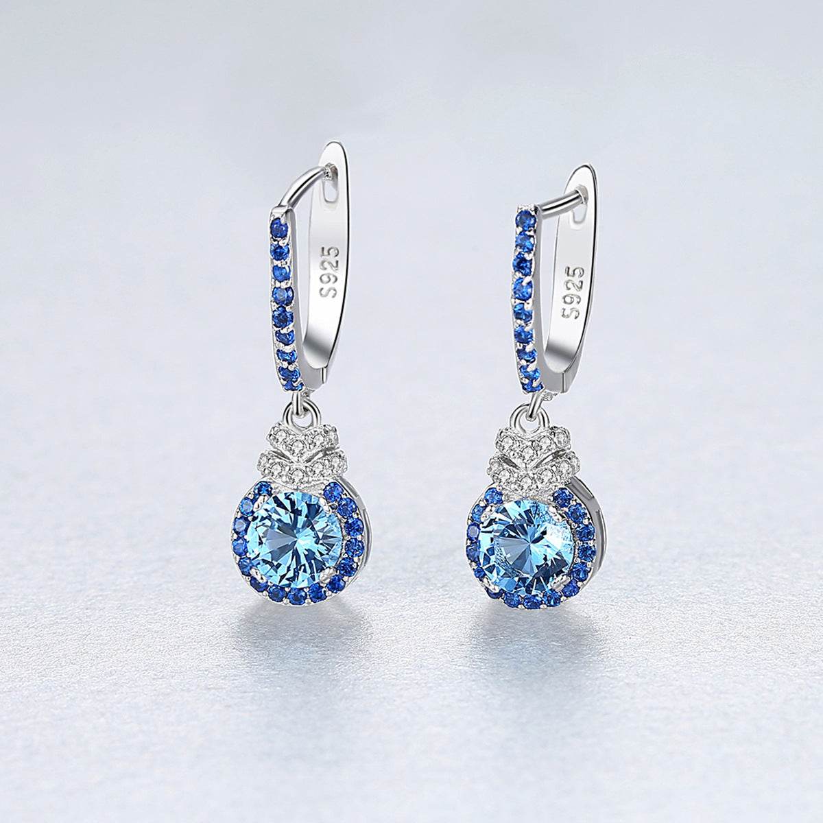 Sky Blue Earrings S925 Silver Ear Clip Colored Gems Women - MYLUXURY LANE ENTERPRISE