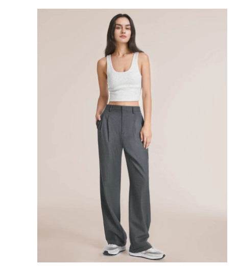 Commuter Drooping Slimming Solid Pocket High Waist Wide Leg Pants - MYLUXURY LANE ENTERPRISE