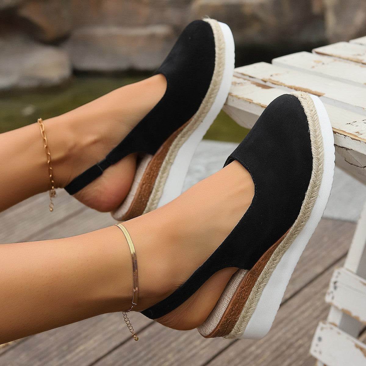 Solid Color Round Toe Women's Platform Plus Size Sandals - MYLUXURY LANE ENTERPRISE