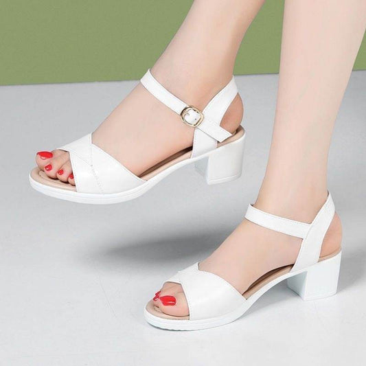 Mid Heel 3-5cm Chunky Heel Open Toe Rubber Sandals Ankle-strap Buckle PU - MYLUXURY LANE ENTERPRISE