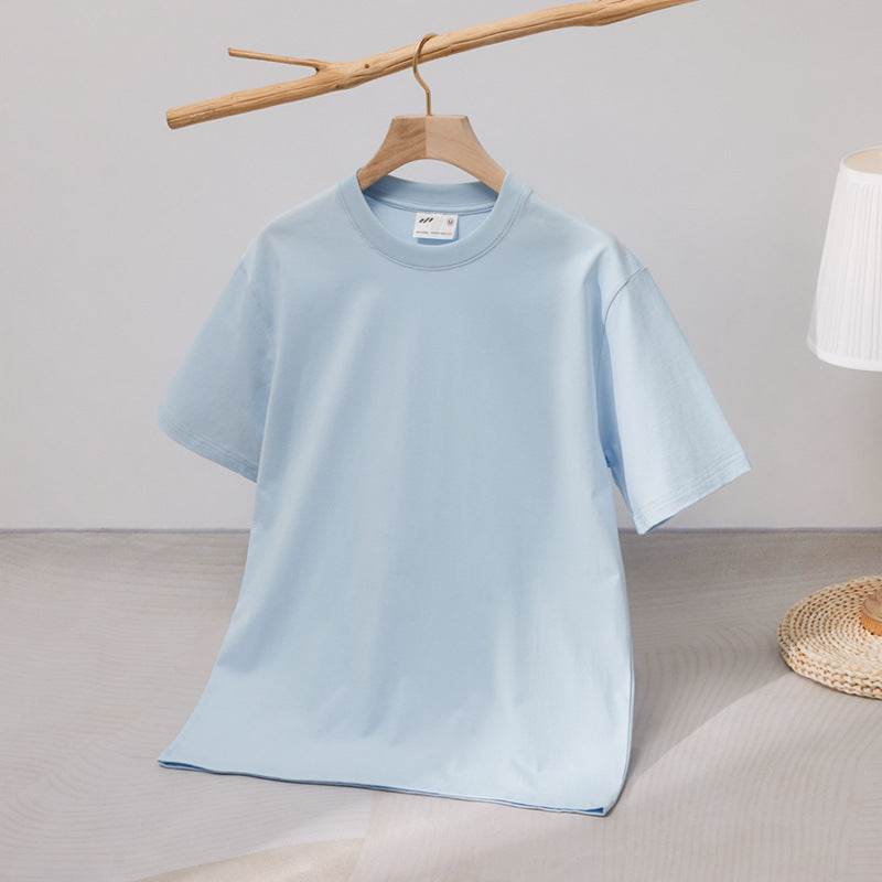 240 Cotton Short Sleeve Double Yarn Heavy T Men And Women Loose Round Neck - MYLUXURY LANE ENTERPRISE