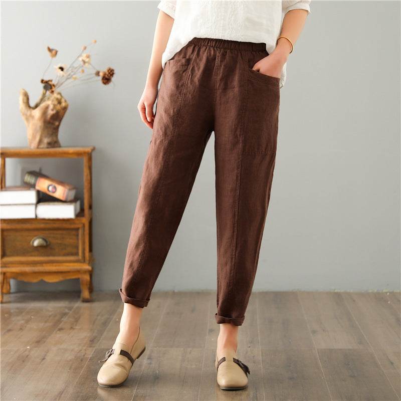 Women's Linen Leisure High Waist Loose Casual Pants - MYLUXURY LANE ENTERPRISE