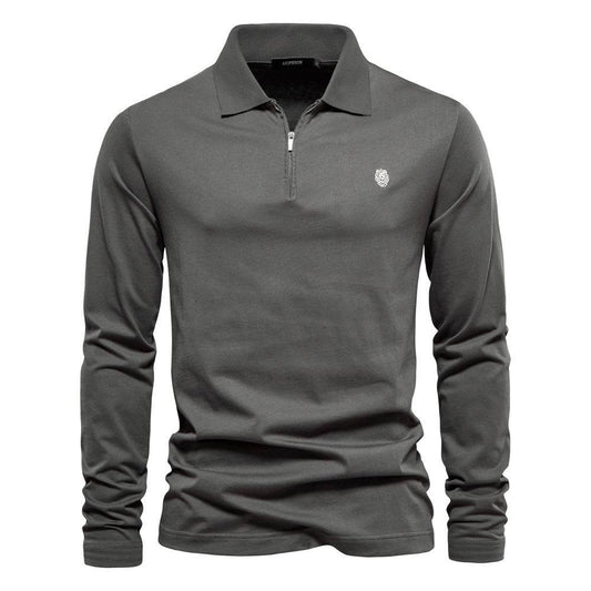 Men's Fashion Casual Solid Color Zipper And Lapel Cotton Top - MYLUXURY LANE ENTERPRISE