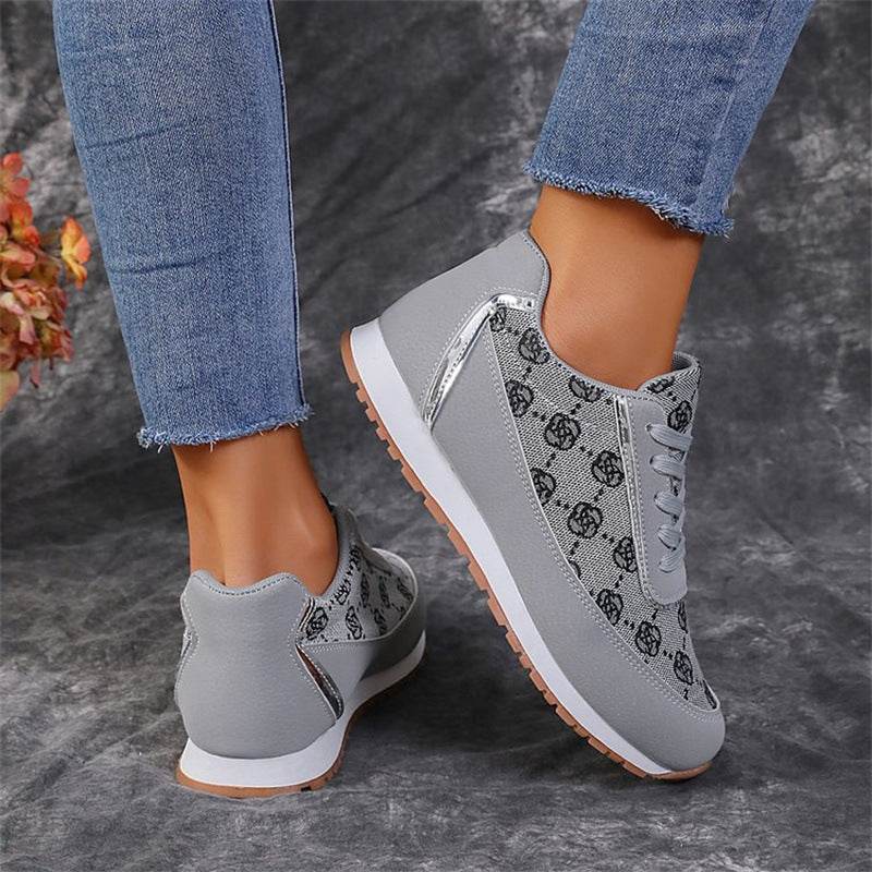 Flower Print Lace-up Sneakers Casual Fashion Lightweight Breathable Walking Running Sports Shoes Women Flats - MYLUXURY LANE ENTERPRISE