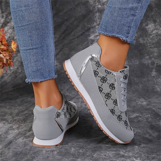 Flower Print Lace-up Sneakers Casual Fashion Lightweight Breathable Walking Running Sports Shoes Women Flats - MYLUXURY LANE ENTERPRISE