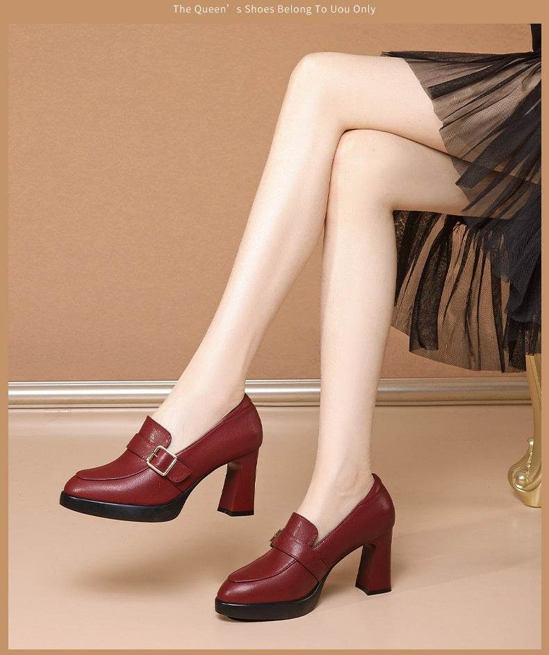 Comfortable European And American Low-cut Fashion Square Buckle British Style High Heels - MYLUXURY LANE ENTERPRISE
