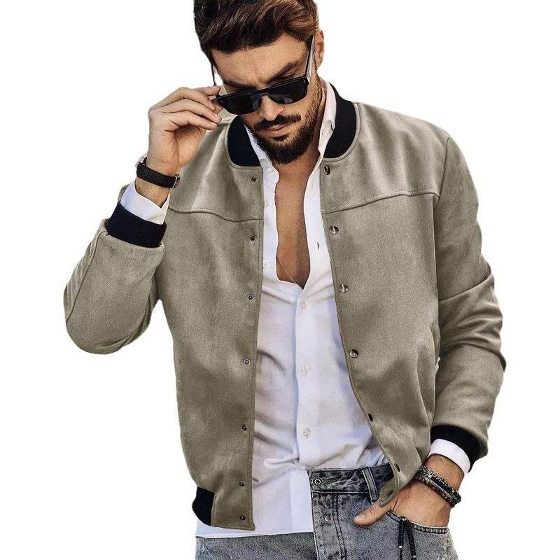 Suede Stand Collar Men's Button Cardigan - MYLUXURY LANE ENTERPRISE