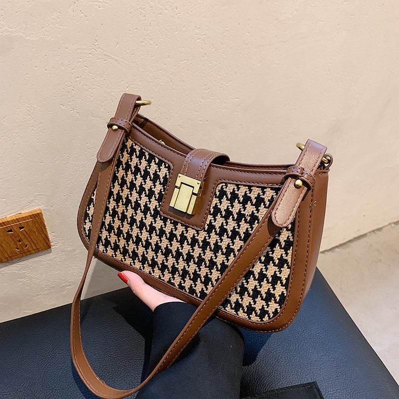 Houndstooth Lock Check Women's Bag Shoulder Bag - MYLUXURY LANE ENTERPRISE
