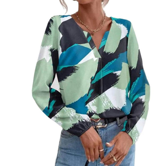 Multicolor Irregular Graffiti Round Neck Long Sleeve Women's Shirt - MYLUXURY LANE ENTERPRISE