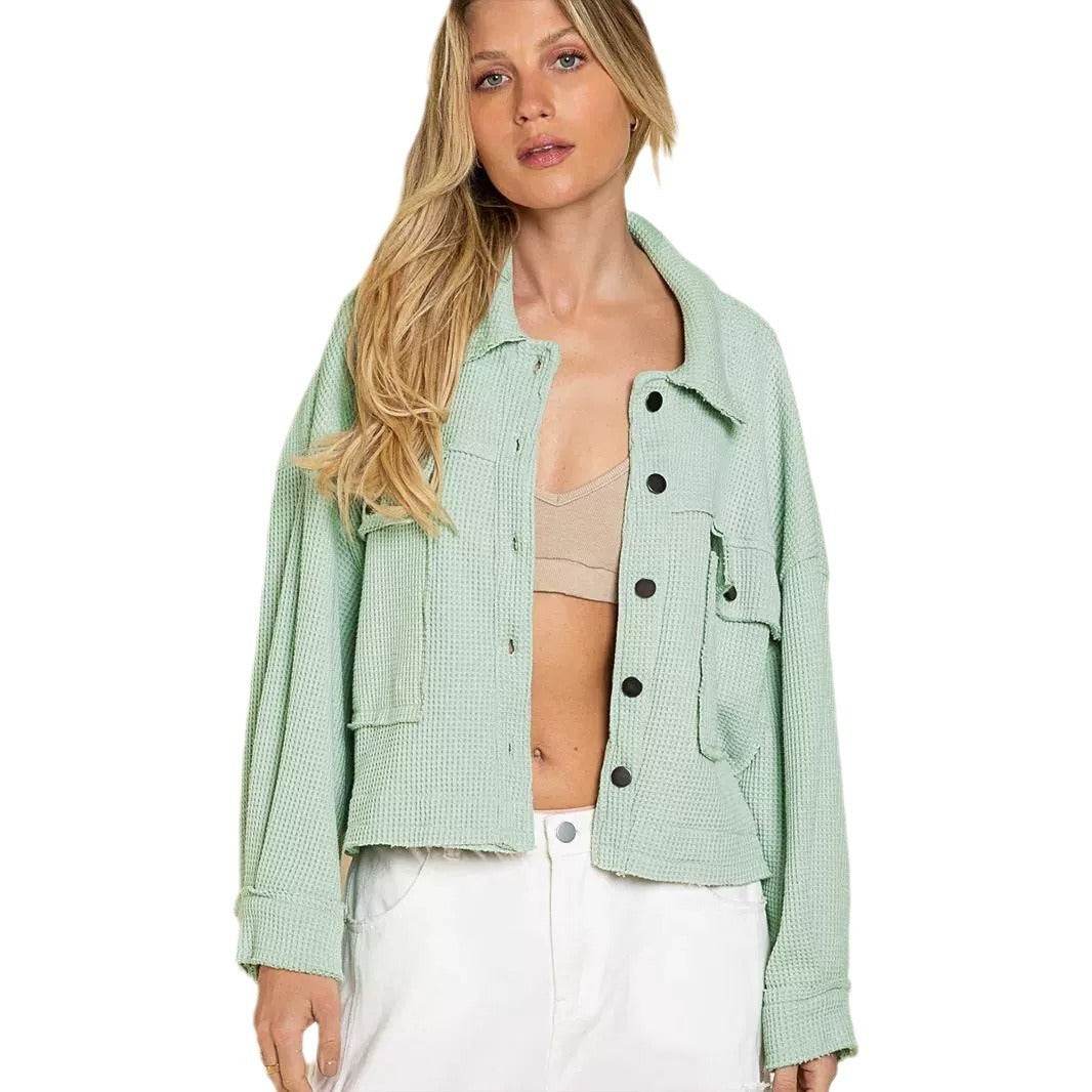 Women's Waffle Cardigan Short Top Coat - MYLUXURY LANE ENTERPRISE