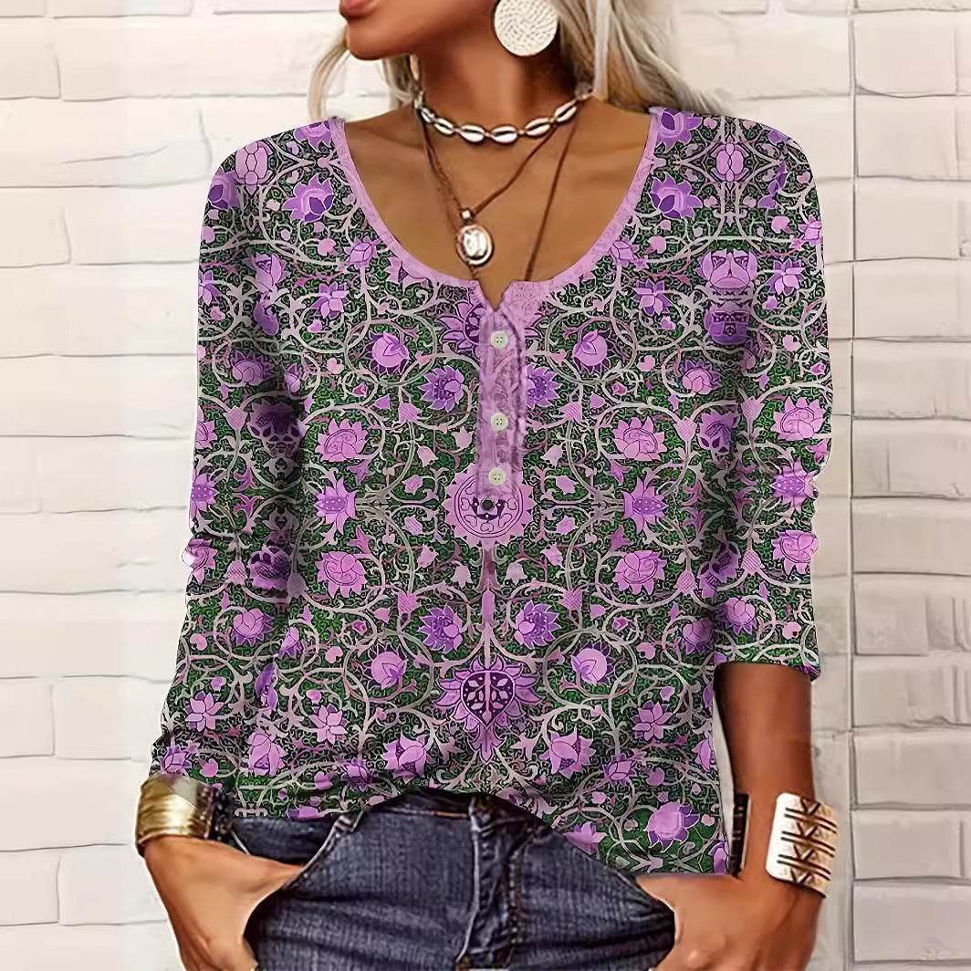 Women's V-neck Ethnic Print Plus Size T-shirt - MYLUXURY LANE ENTERPRISE