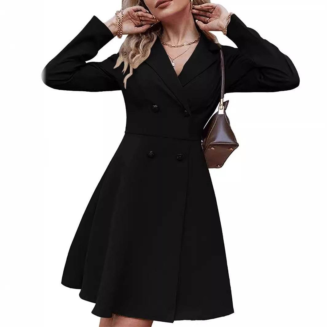 Solid Color Double Breasted Long Sleeve Trench Coat Fashion Slim Coat - MYLUXURY LANE ENTERPRISE