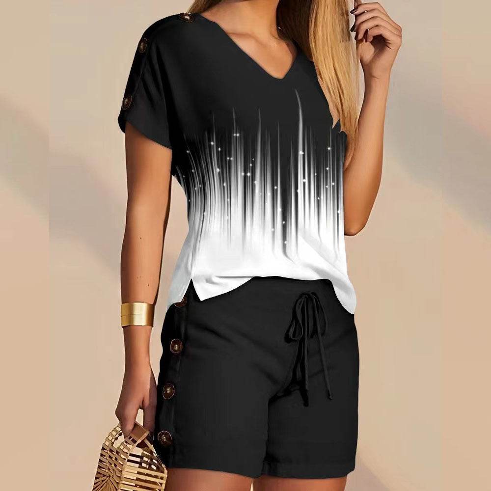 Comfortable Decorative Buttons Short-sleeved Shorts Suit - MYLUXURY LANE ENTERPRISE