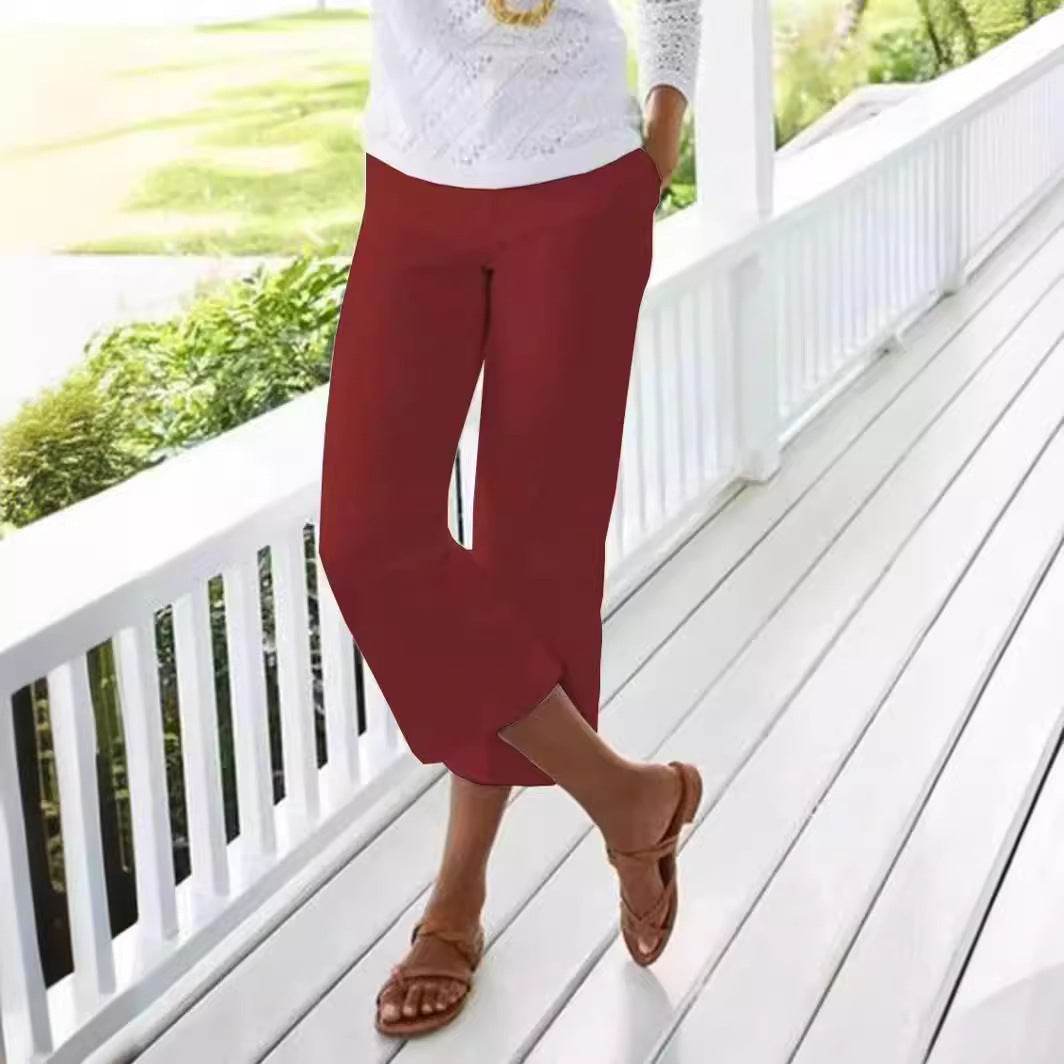 Women's Slub Cotton Linen Elastic-waist Casual Pants - MYLUXURY LANE ENTERPRISE