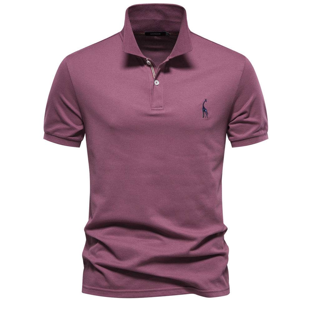 Deer Embroidered Men's T-shirt Solid Color Polo Collar Basic Style Short-sleeved Shirt Men - MYLUXURY LANE ENTERPRISE