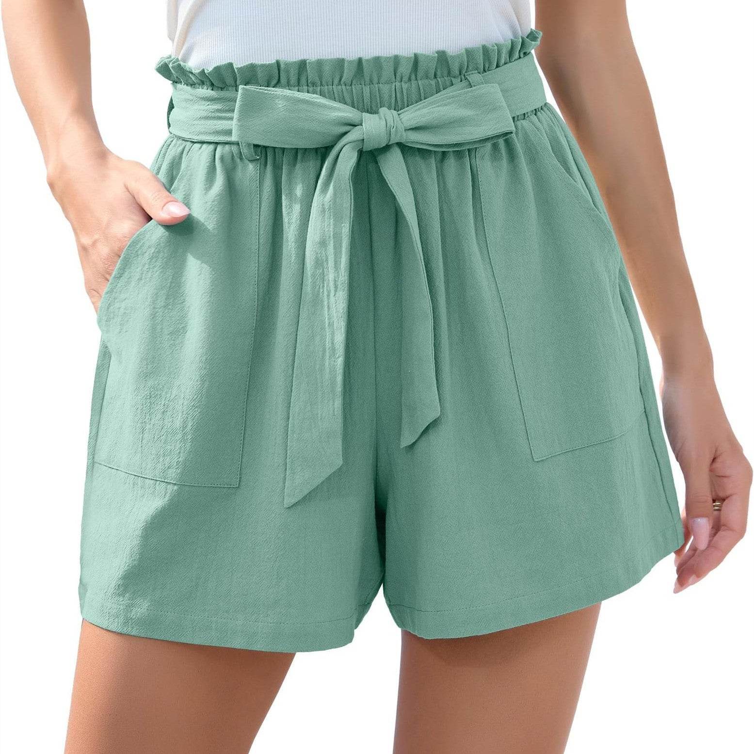 Fashion Ruffle Bow Waist Tie Shorts Summer Beach Pants With Pockets Womens Clothing - MYLUXURY LANE ENTERPRISE