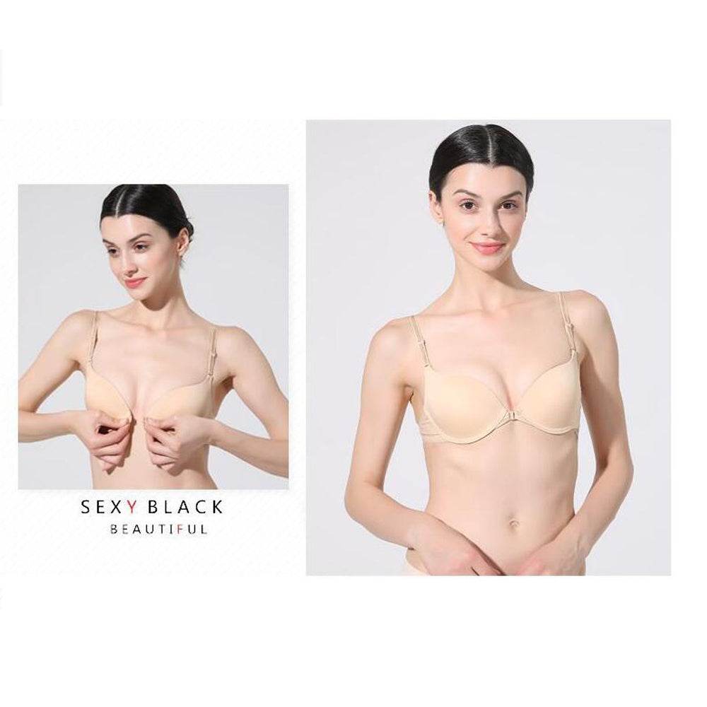 Breathable Front Closure Bra Women's One-strap Solid Color Beauty Back Bra Glossy Small Chest Seamless Underwear - MYLUXURY LANE ENTERPRISE