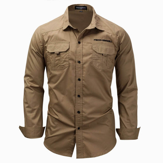 Men's Long Sleeve Lapel Casual Pocket Military Shirt - MYLUXURY LANE ENTERPRISE