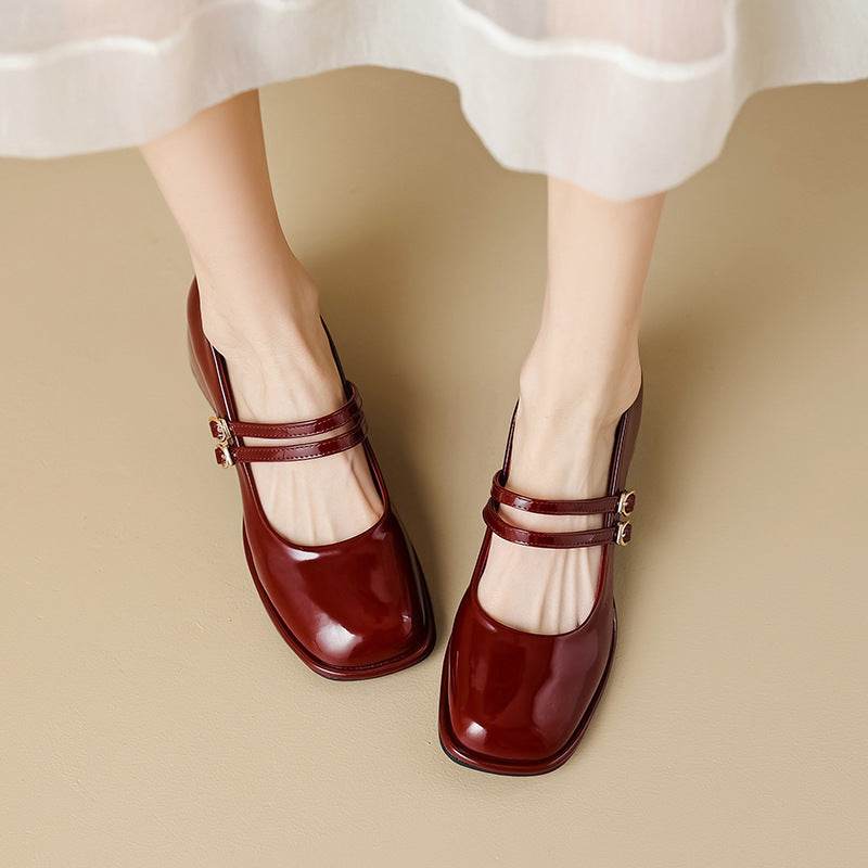 French Style Mary Jane Women's Chunky Heel Leather Retro Shoes - MYLUXURY LANE ENTERPRISE