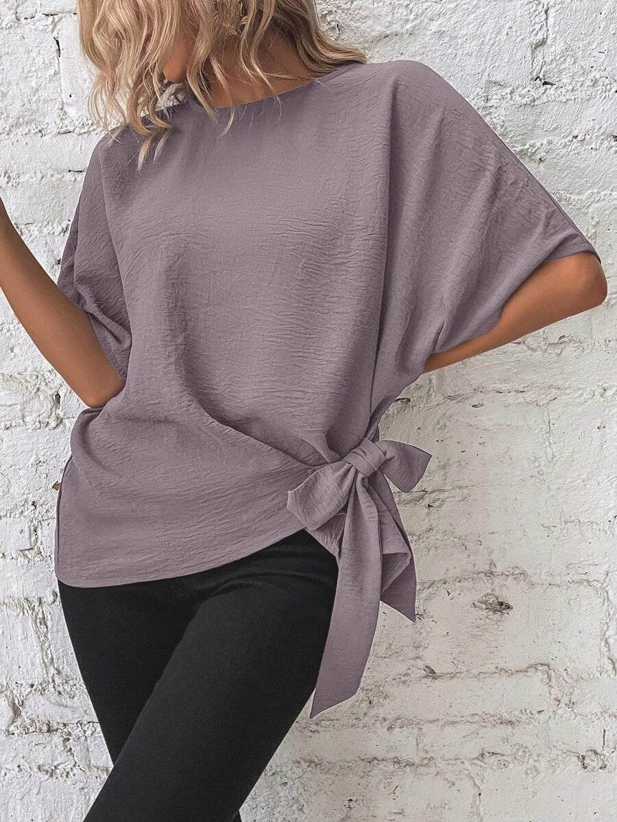 Women's Solid Color Batwing Sleeve Loose Top - MYLUXURY LANE ENTERPRISE