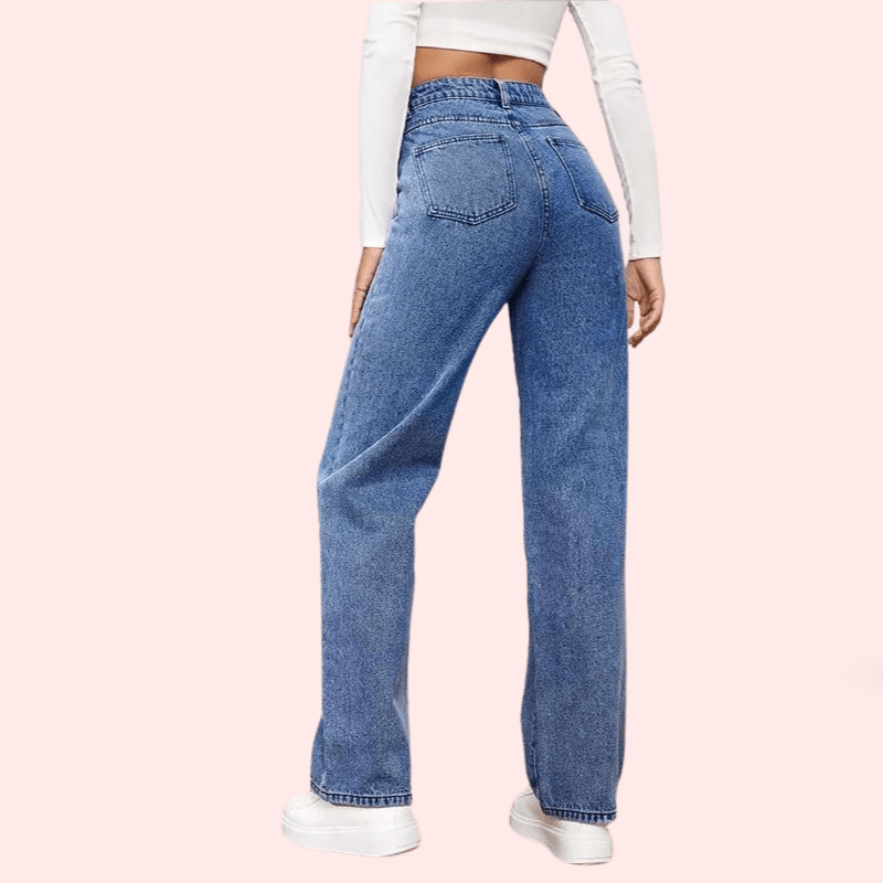 High Waisted Washed Straight Leg Jeans for Women - MYLUXURY LANE ENTERPRISE