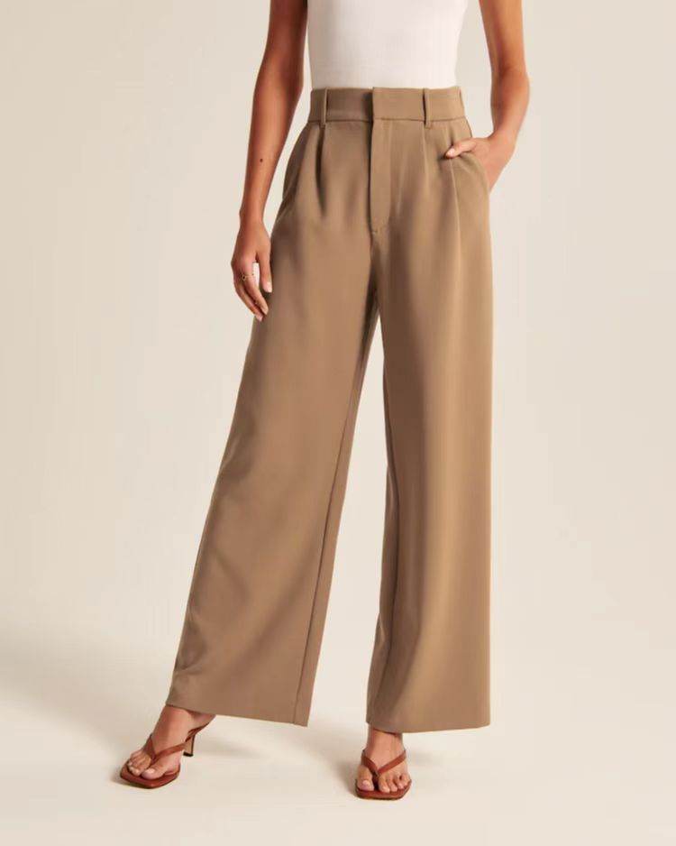 Commuter Drooping Slimming Solid Pocket High Waist Wide Leg Pants - MYLUXURY LANE ENTERPRISE