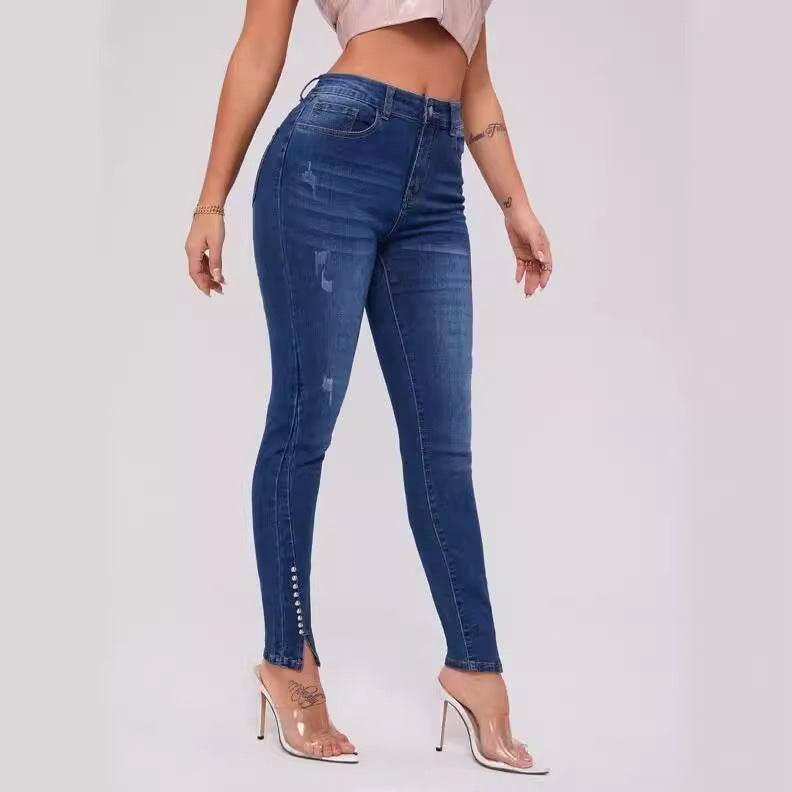 Slim Fit Patchwork High Waist Stretch Jeans - MYLUXURY LANE ENTERPRISE