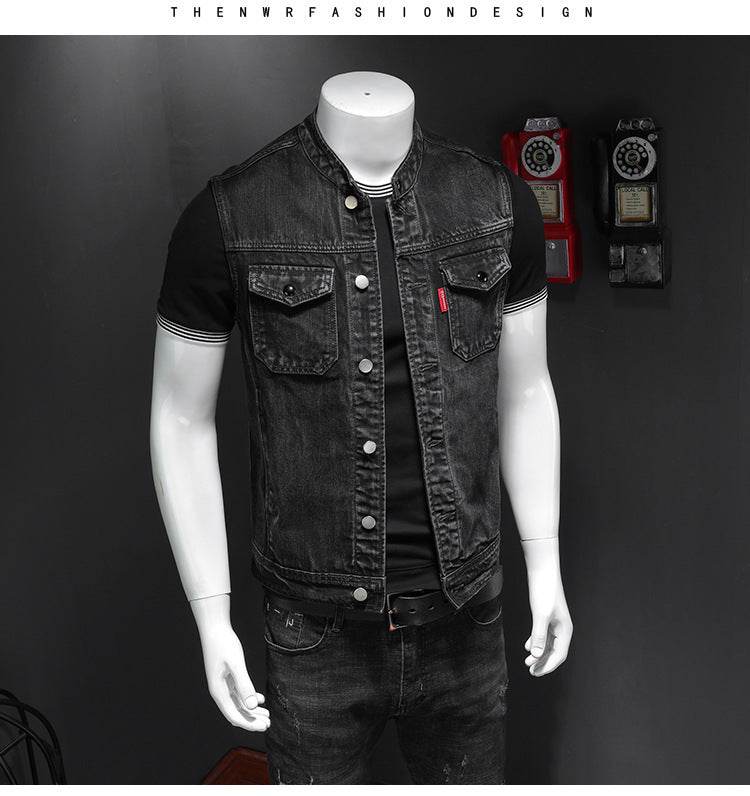 Harley Motorcycle Men's Uniform Black Stand-up Collar Plus Size Denim Vest - MYLUXURY LANE ENTERPRISE