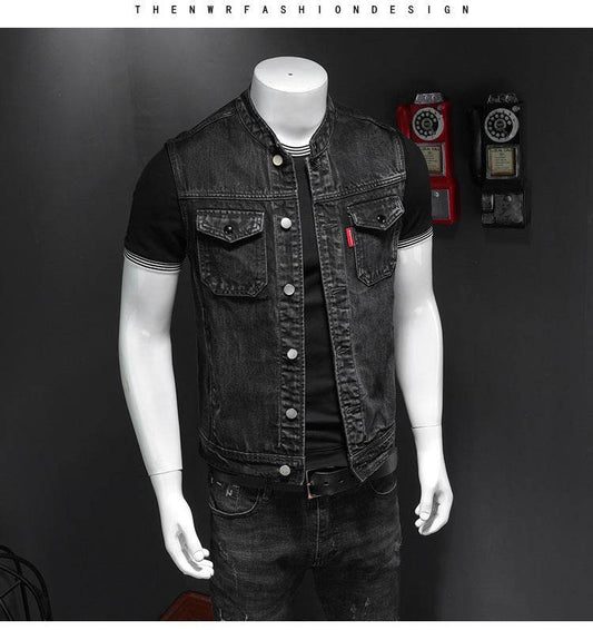 Harley Motorcycle Men's Uniform Black Stand-up Collar Plus Size Denim Vest - MYLUXURY LANE ENTERPRISE