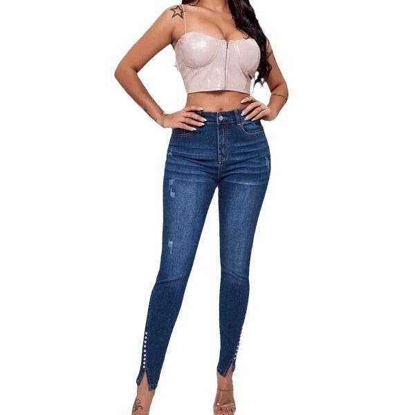Slim Fit Patchwork High Waist Stretch Jeans - MYLUXURY LANE ENTERPRISE