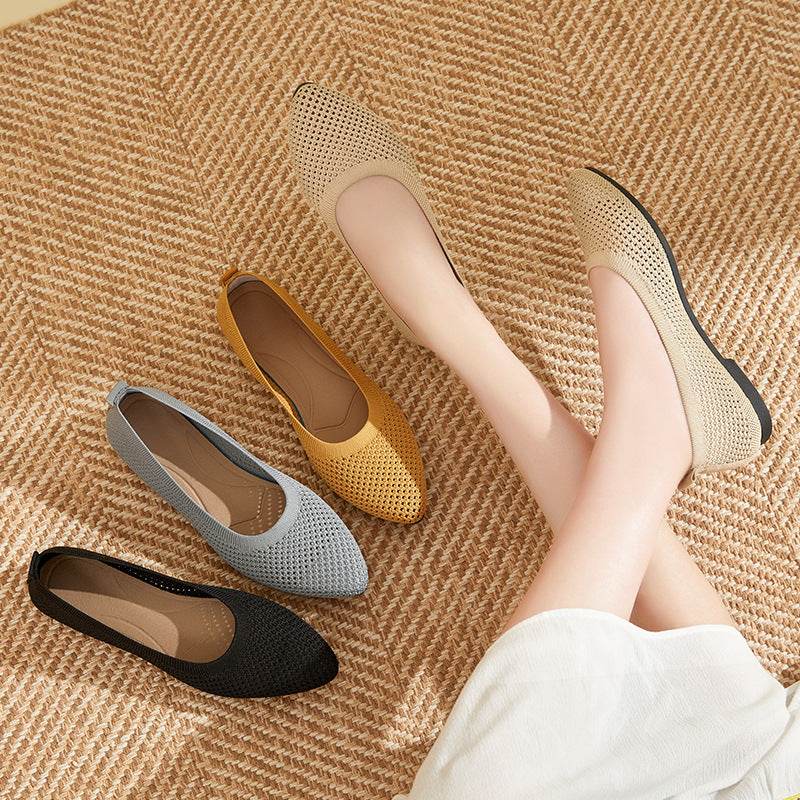 Solid Color Pointed Toe Flat Bottom Flat Heel Soft Bottom Pumps - MYLUXURY LANE ENTERPRISE