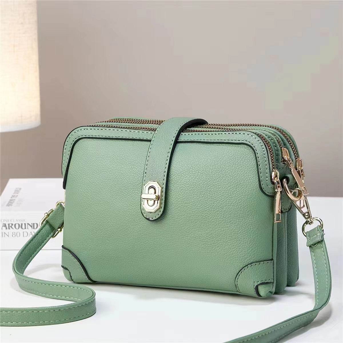 Multi-layer Lychee Pattern Simple Texture Soft Leather Western Style Multi-functional Shoulder Crossbody Small Square Bag - MYLUXURY LANE ENTERPRISE