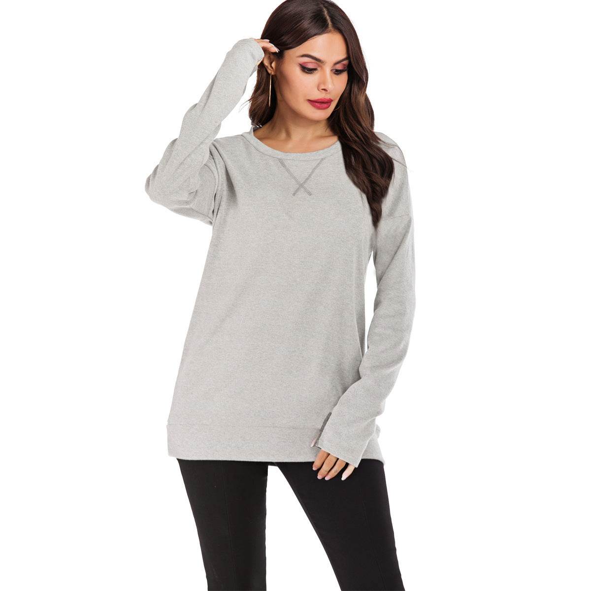 Women's Fashion Pullover Round Neck Long Sleeve - MYLUXURY LANE ENTERPRISE