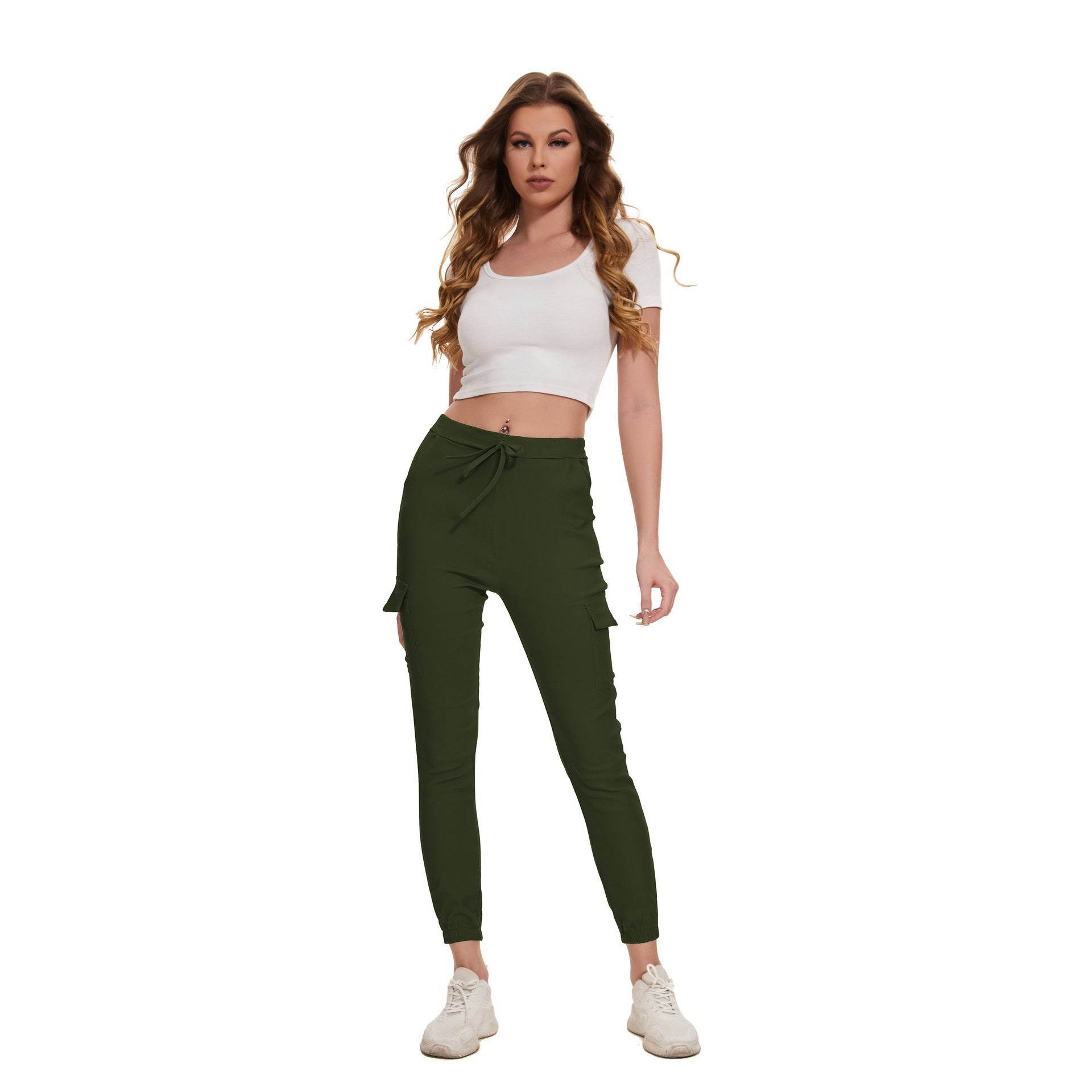 Multi-pocket Work Elegant Casual Elastic Waist Lace Up Pants - MYLUXURY LANE ENTERPRISE