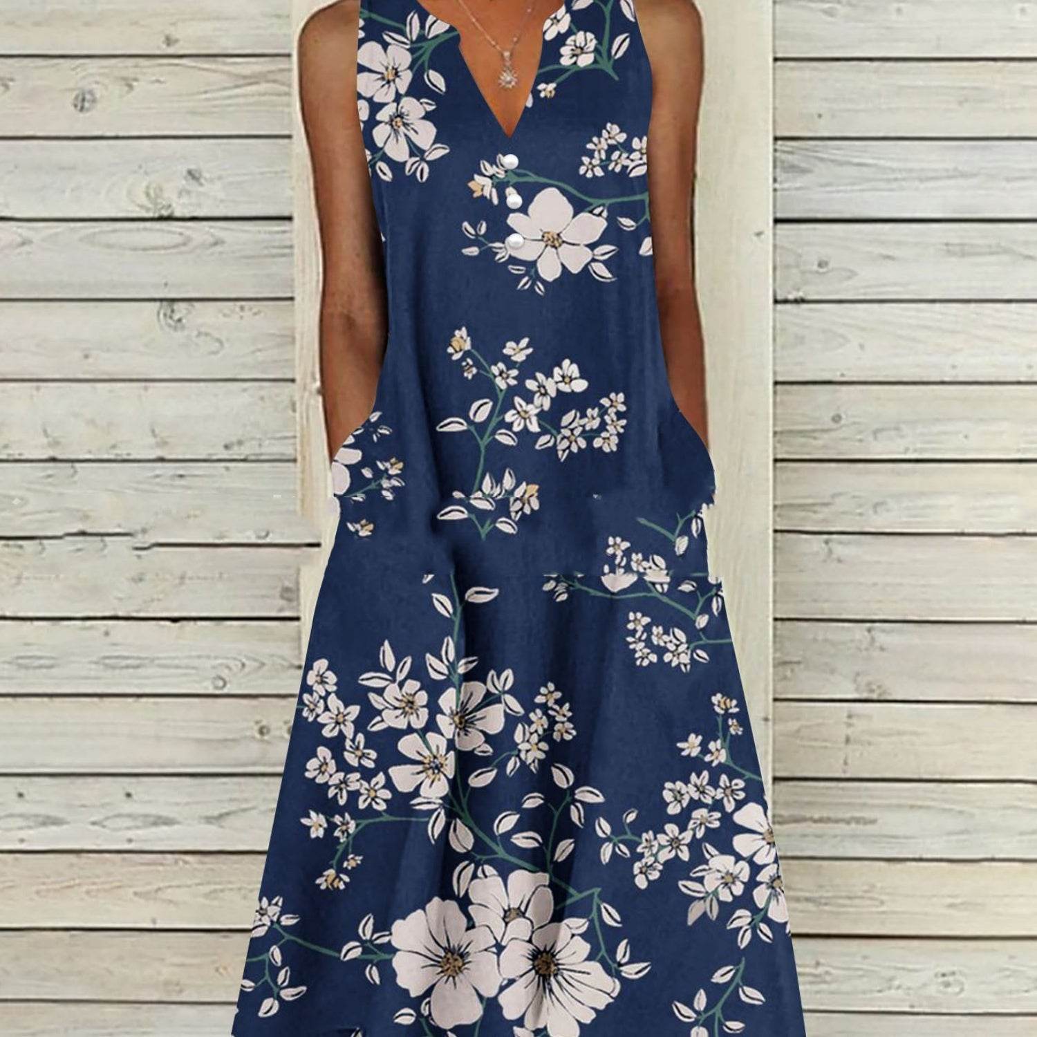 Ladies Sleeveless Printed Long Dress - MYLUXURY LANE ENTERPRISE
