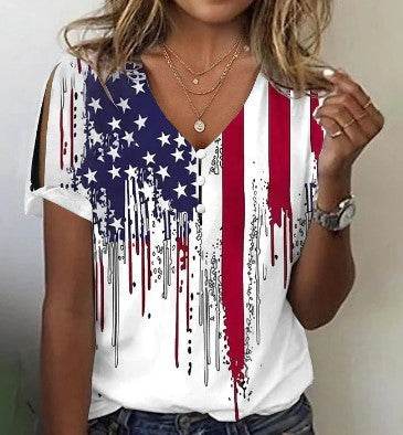 Flower Series 3D Printed V-neck Button T-shirt Top - MYLUXURY LANE ENTERPRISE