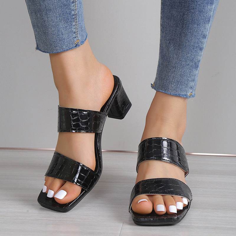 Stone Pattern Women's Sandals Summer Chunky Heel Open Toe Casual Slippers - MYLUXURY LANE ENTERPRISE