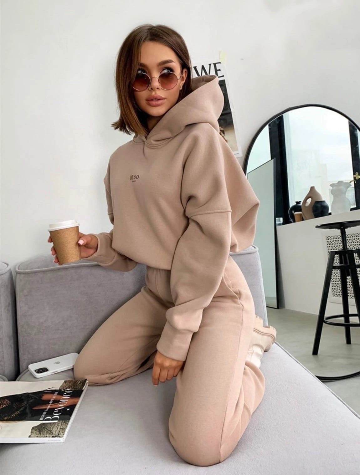 Women's Knitted Fleece Casual Suit Two-piece Set - MYLUXURY LANE ENTERPRISE