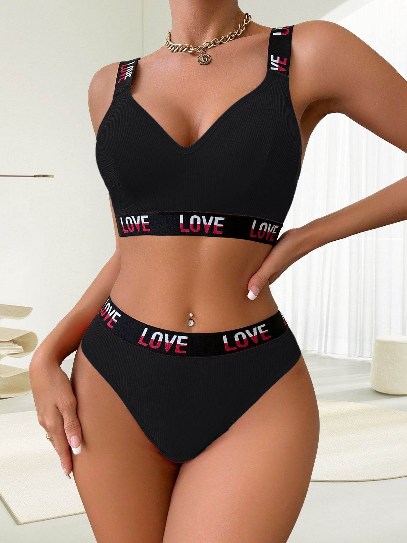 Sports Underwear Deep V T-back Contrast Color Letters - MYLUXURY LANE ENTERPRISE